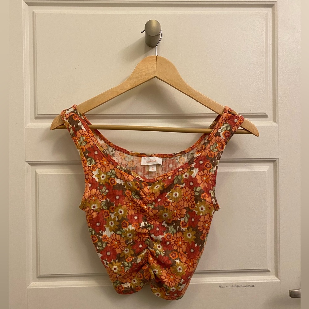 Women’s Floral Print Tiny Tank and Shorts Pajama Set - Closie - Orange - Size M